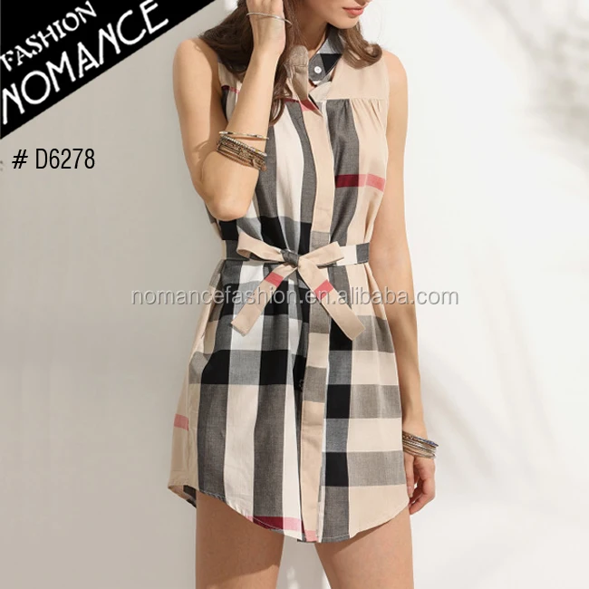 
Checkered Self Tie Long Shirt Dress Women 