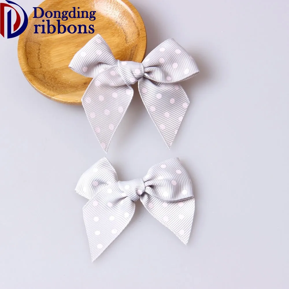 Wholesale pre-made ribbon bow ,grey polka dots grosgrain ribbon hair bows for decoration