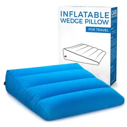 Inflatable Portable Bed Wedge Pillow with Velour Surface for Sleeping, Trip Vacation, Horizontal Indentation Prevent Sliding