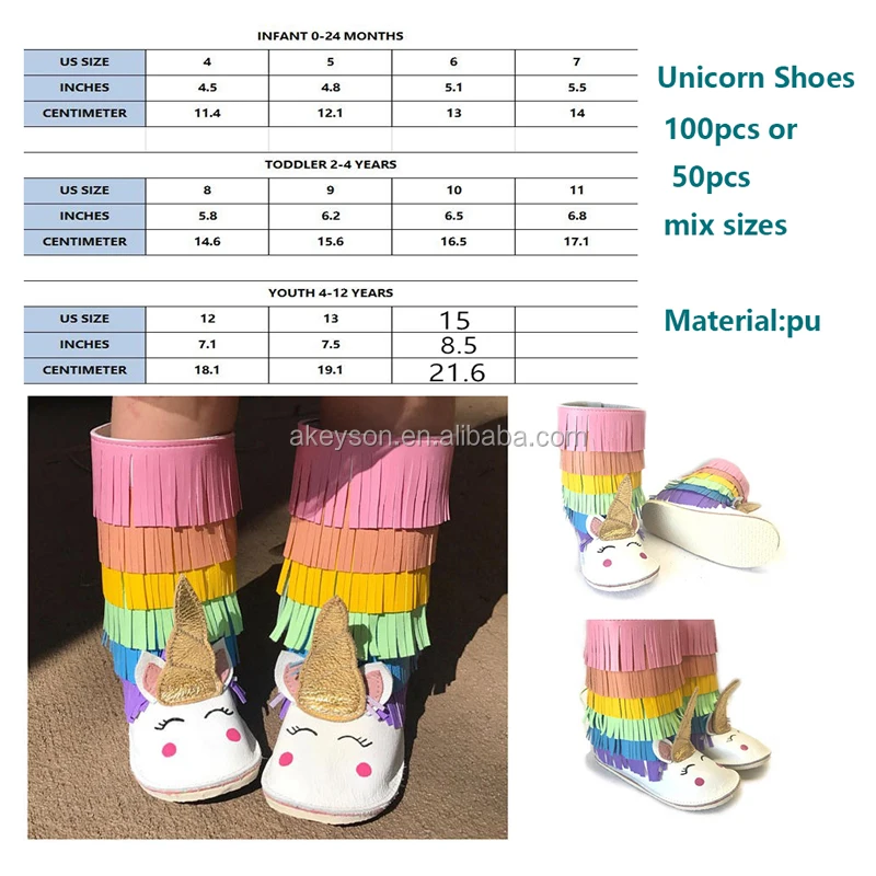 
Wholesale Custom Personalized Girls Unicorn Metallic Fringe Booties 