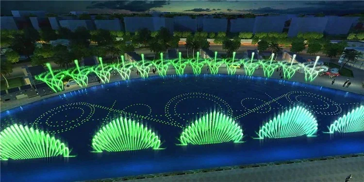 business music lake floating water fountain