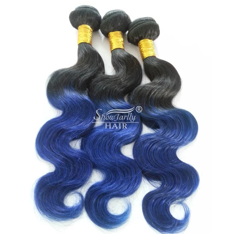 
blue colored Virgin Weave Body Wave Ombre Brazilian Hair Weaves Bundle blue Ombre Human Hair Weave 