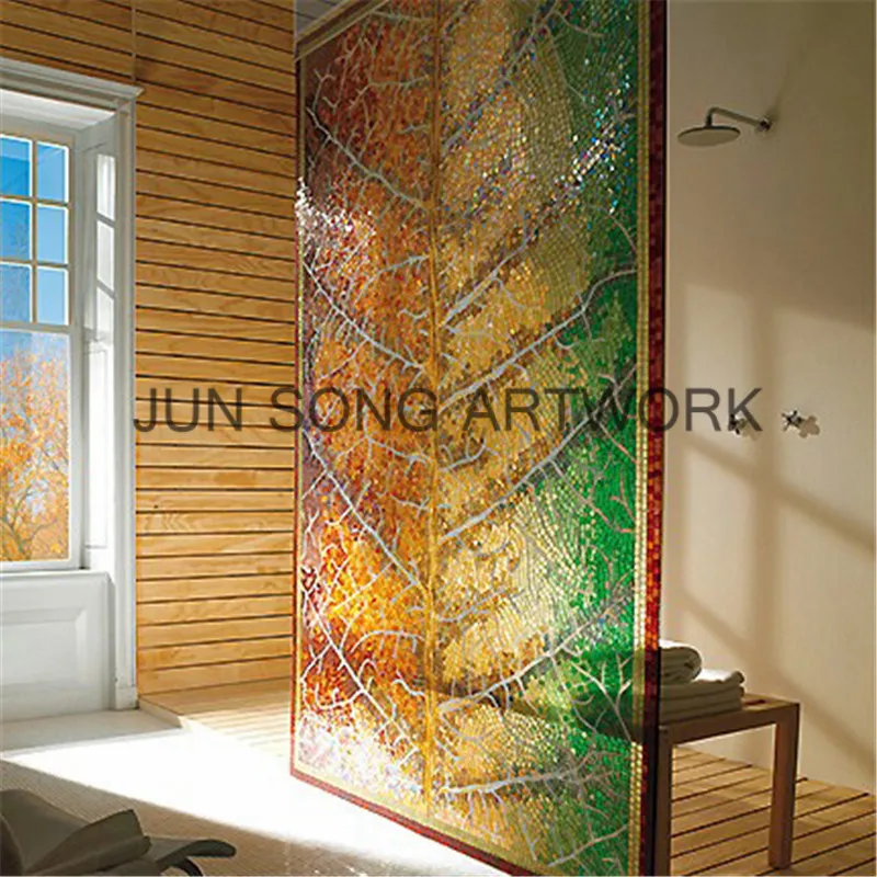 JS ABM-OB02 Leaf Mosaic Pattern Bathroom Wall Tile Glass Mosaic Mural
