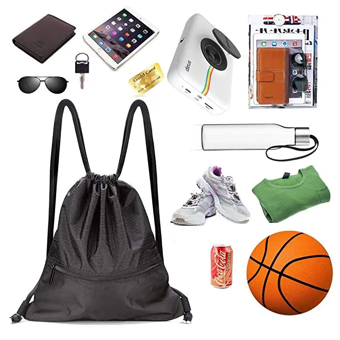 Custom logo premium sport backpack men,microfiber waterproof recycled nylon polyester drawstring backpack zipper bag