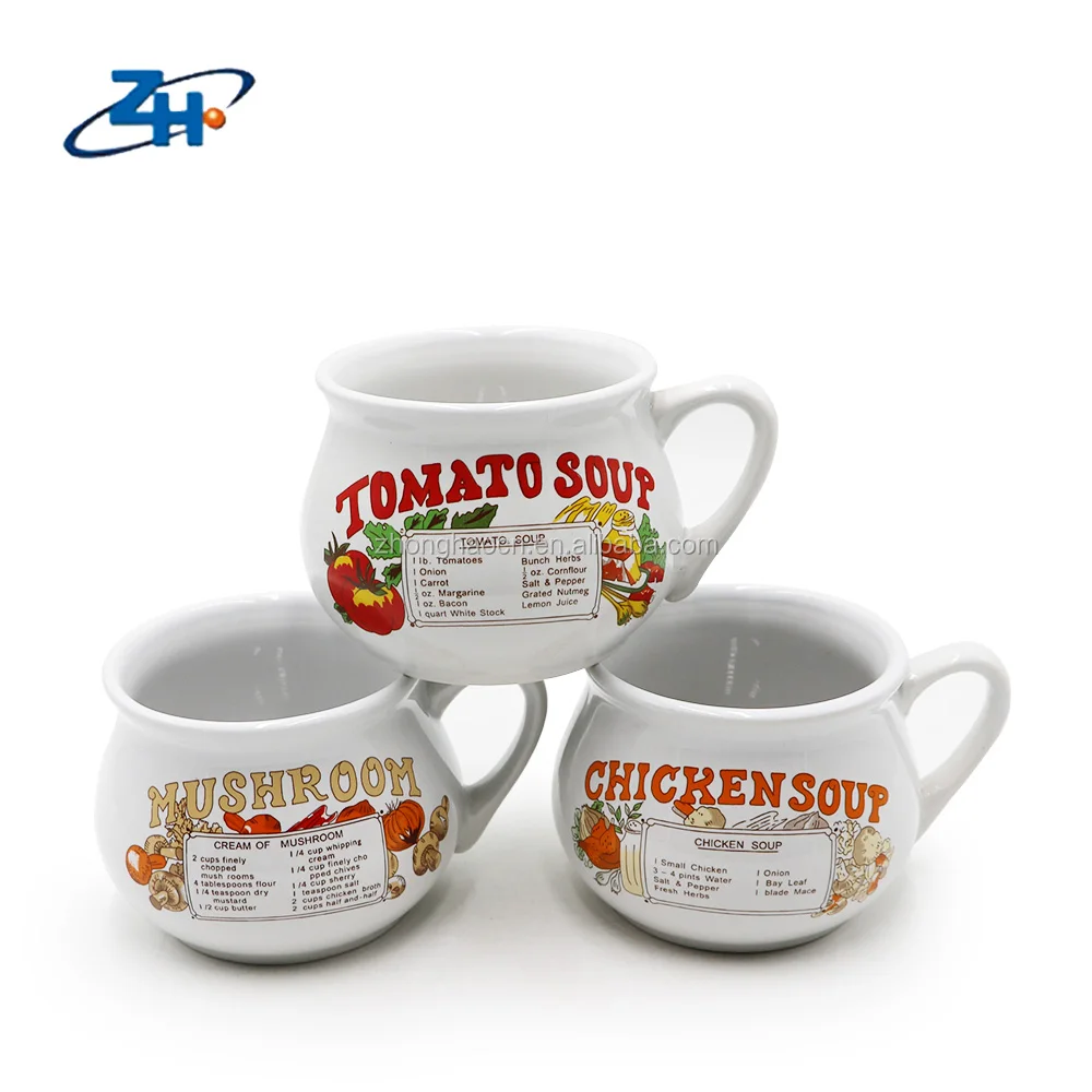 Daily use round big belly shaped ceramic soup mug for children