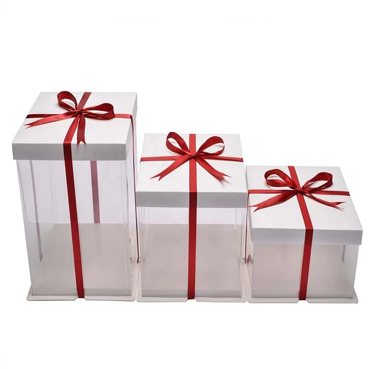 
Manufacturer Clear PVC PET transparent white plastic cake box for birthday 