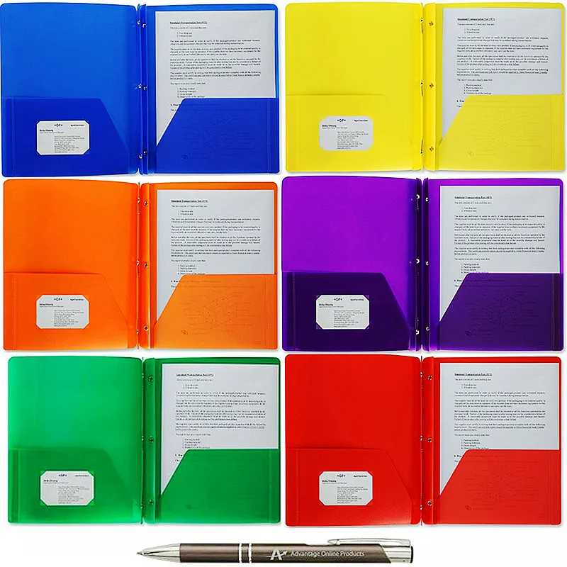 2021 Hot Quality Factory Custom Logo Plastic 2 Pocket With  3 Hole Punched with Prongs  Poly Portfolio Report Covers