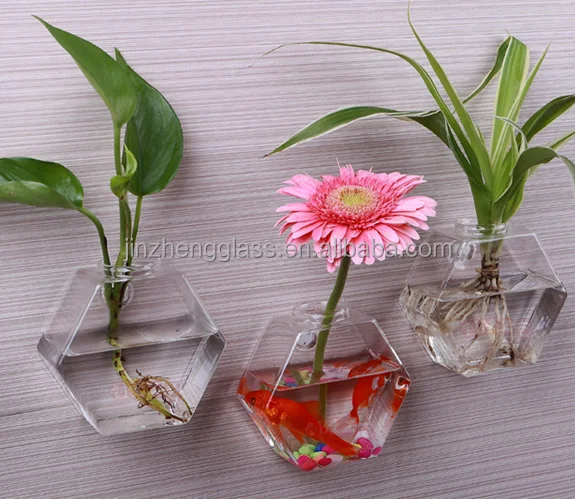 Шестигранные настенные вазы из боросиликатного стекла, подвесная ваза из полушарикового стекла