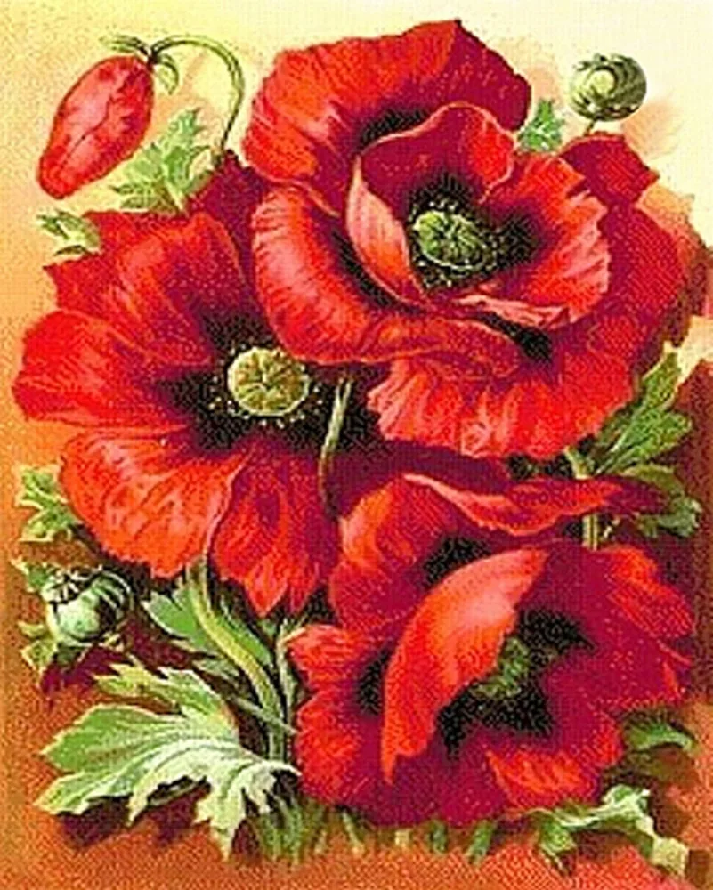 GZ521- 40*50 red flower art painting on canvas with resin diamond diy diamond painting by numbers