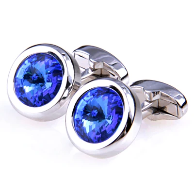 
Elegant Shiny Navy Blue Crystal Circular Cufflinks Wedding Cufflinks for Men 