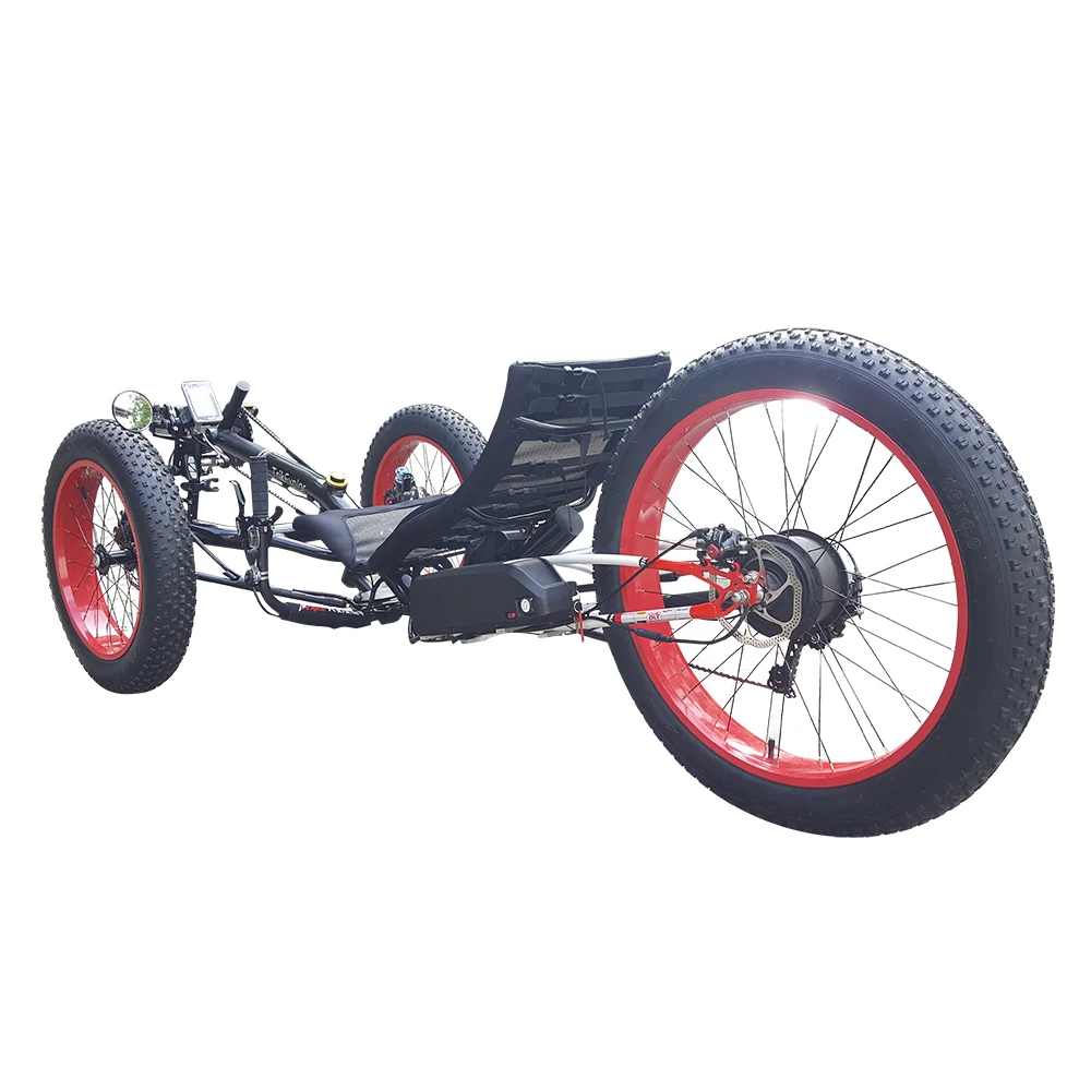 Free Shipping High Capacity Laid-Back Seat Reverse Three Wheel Street Electric Recumbent Trike Fat Snow Tire Recumbent Tricycle
