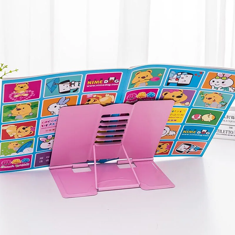 Metal Adjustable Book Pad Holder Stand Music Practice Portable Rack Bookend with Page Clips