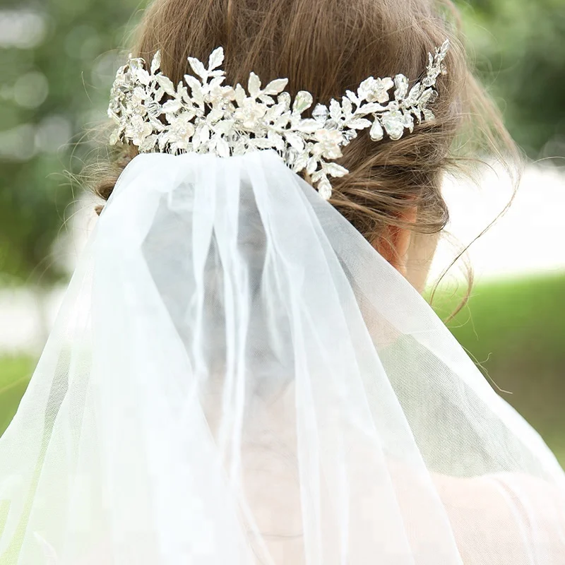 
Handmade Wedding Hair Comb Bride Silver Leaf Metal Hairbands Flower shape Crystal Hair combs For Women 