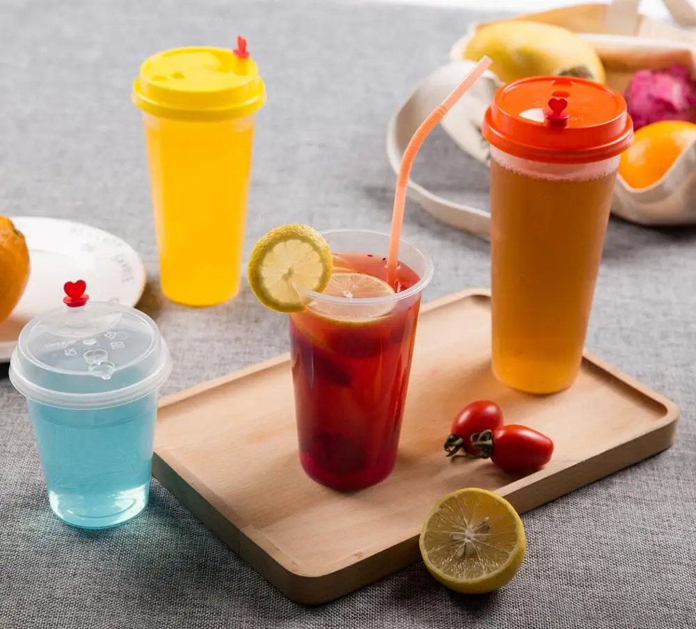 
600ml milk tea plastic cup with lid 