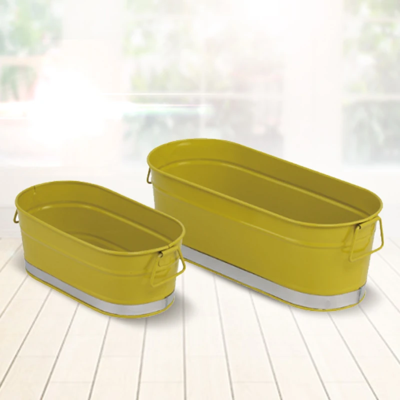 Hanging Garden Galvanized Plant Pot Tin Box Metal Yellow Planters Pots Flower Holder Gardening Accessoriwer Flower Can Bucket