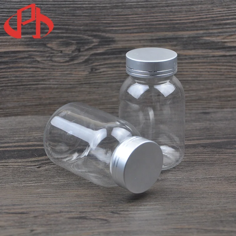 120ml PET transparent round clear medecine bottle plastic pill bottles with metal aluminium covers