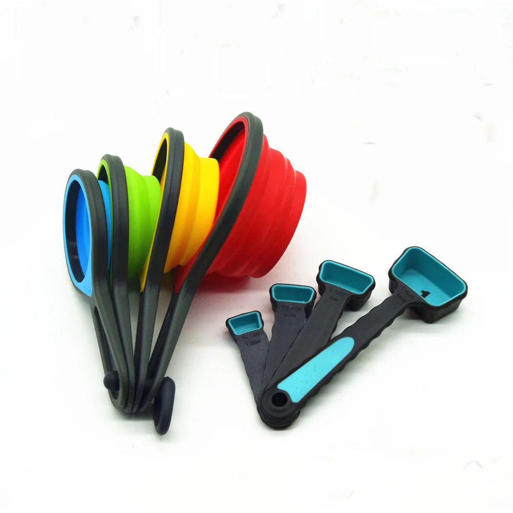 
Benhaida Food Grade Approved 8 Pieces Silicone Collapsible Measuring Cups Spoons 