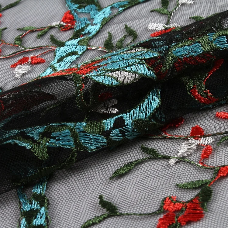 HA-13470G Factory wholesale 100% polyester mesh lace net flower embroidery tulle fabric