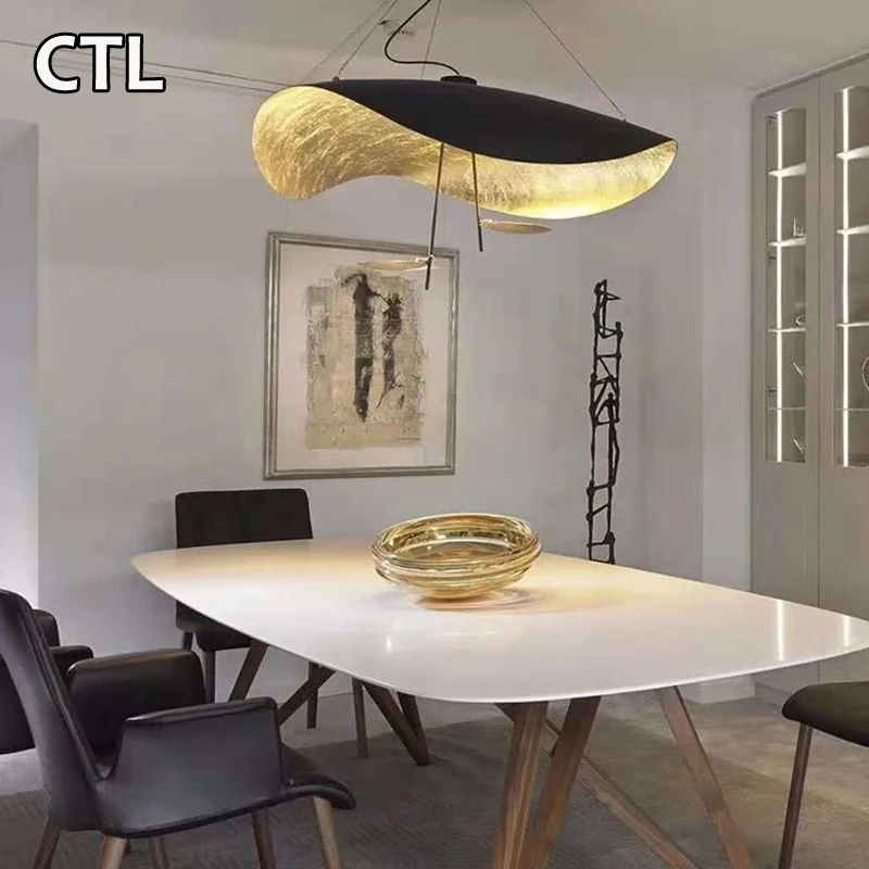 
Italy design nordic creative black gold foil art chandelier bedroom ceiling lamp modern elegant metal hat pendant light 