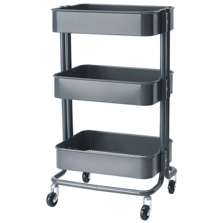 Bedroom Furniture 3 layer lasker trolley cart rolling organization cart wheels metal 3 deep bins