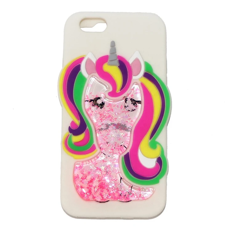 
3D unicorn flowing quicksand liquid glitter water silicone rubber mobile cell phone cases for iphone x 8 7 plus case cover 