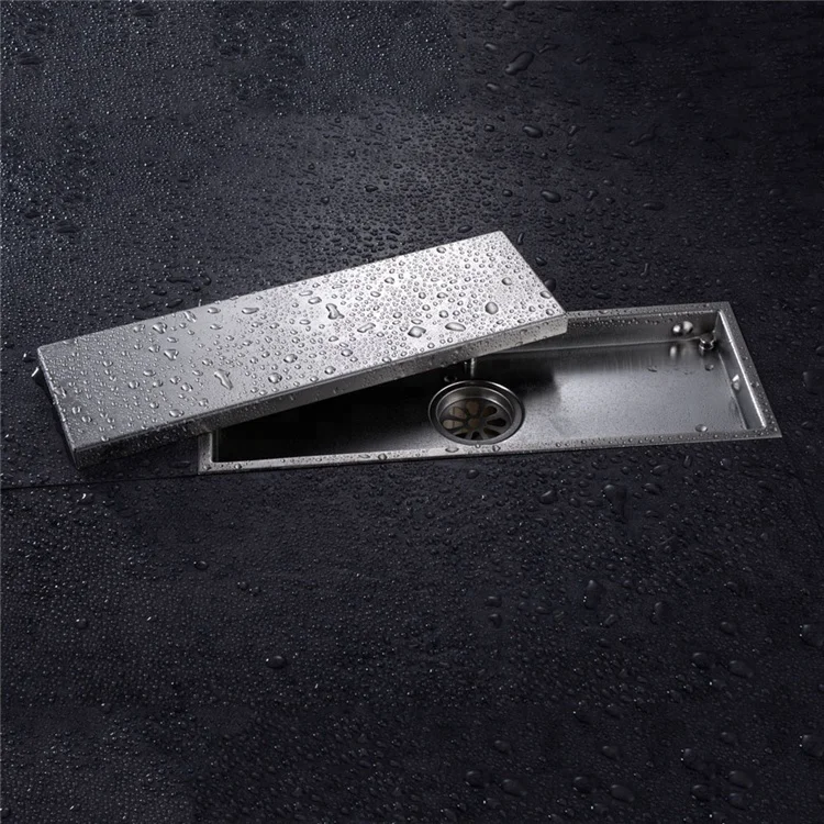 Bathroom Invisible Shower Floor Drain 304 Solid Stainless Steel 300 X 110mm Square Anti-Odor Floor Drain