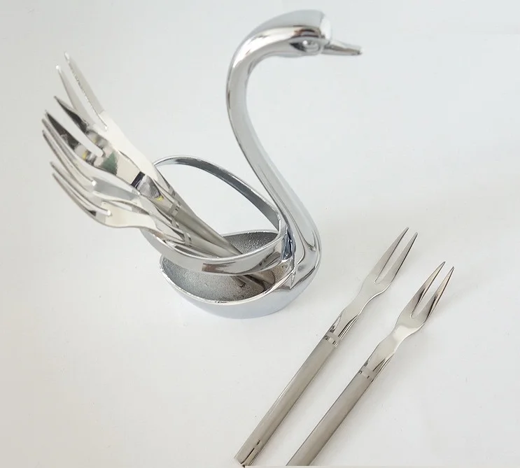 Wedding gift Stainless Steel fruit fork & spoon suit holder Swan Base holder