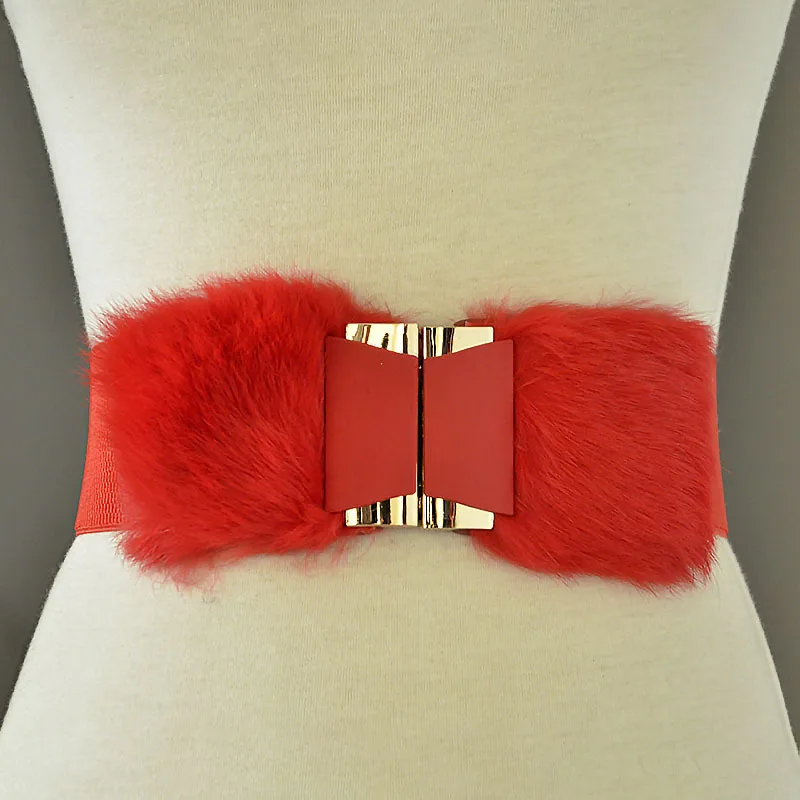 Elegant ladies fashion waist belts,6.0cm width winter style pony hair two pieces buckle elastic band fashion belts