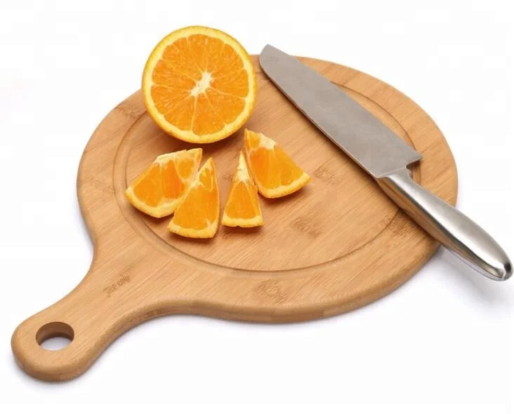 High Quality Round Chopping Board Bamboo Paddle Cutting Board with Handle