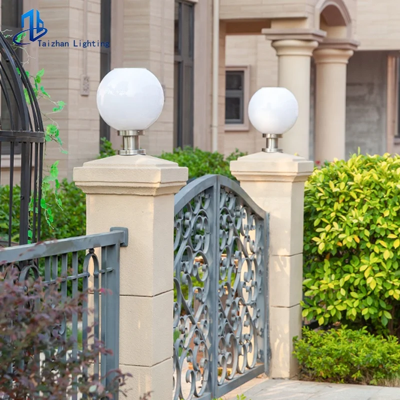 350MM round plastic solar fence post lights main gate pillar light villa garden park bollard top ball lamp lighting landscape