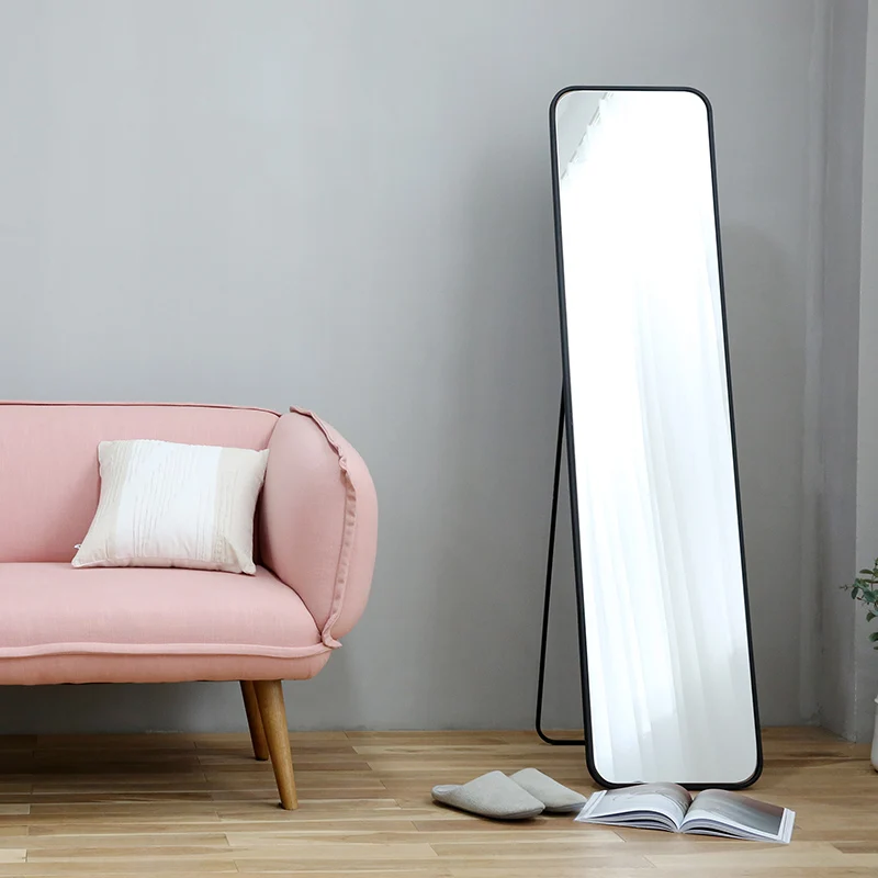 Mirror factory directly free standing black iron framed full length floor dressing mirror