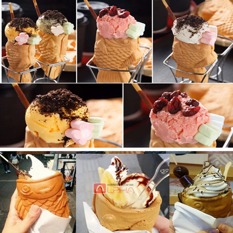 Factory supply taiyaki machine for filling ice cream/fish shaped waffle cone making machine/Electric taiyaki machine