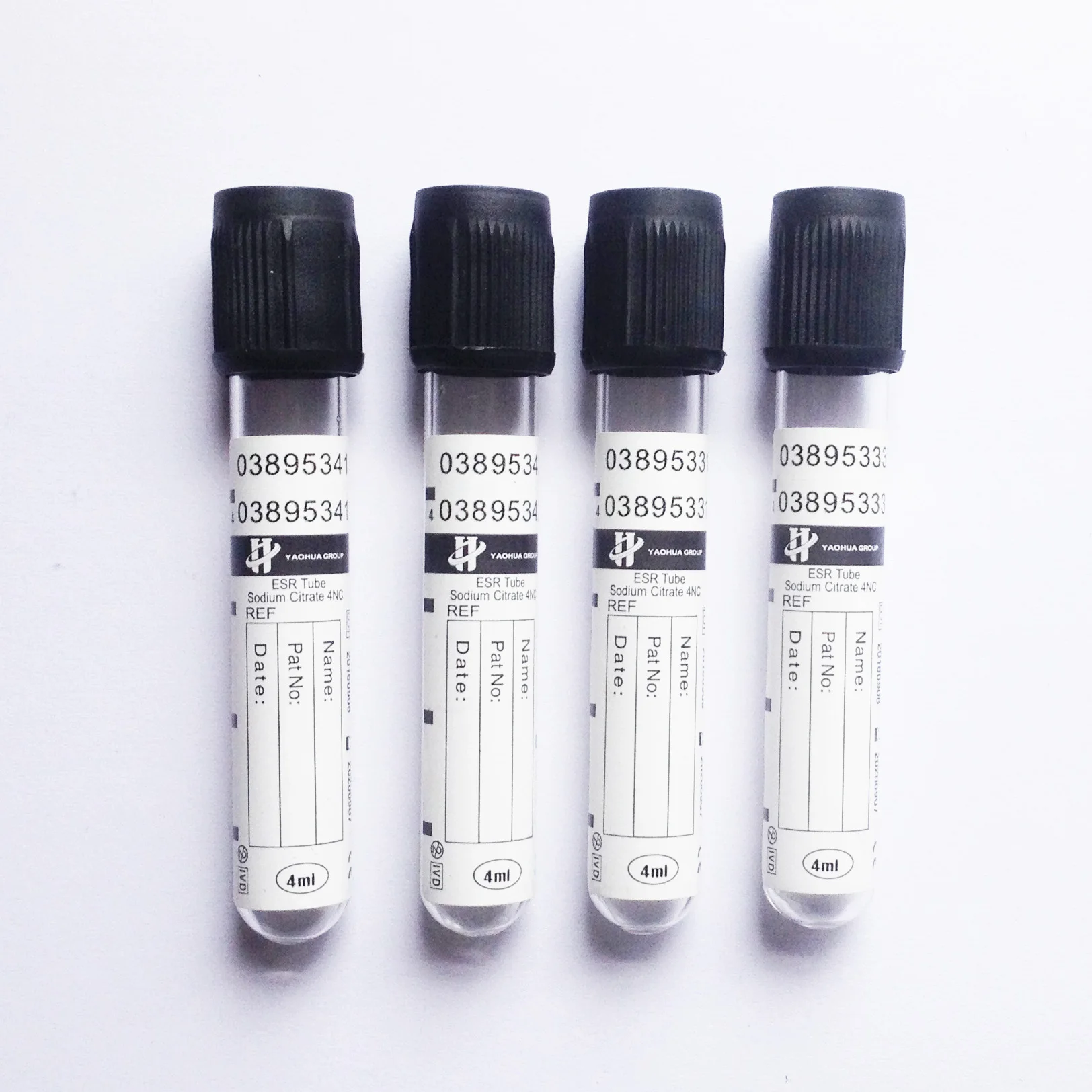 CE/ISO Approved black cap 3.8% sodium citrate tube 1.6ml ESR tube