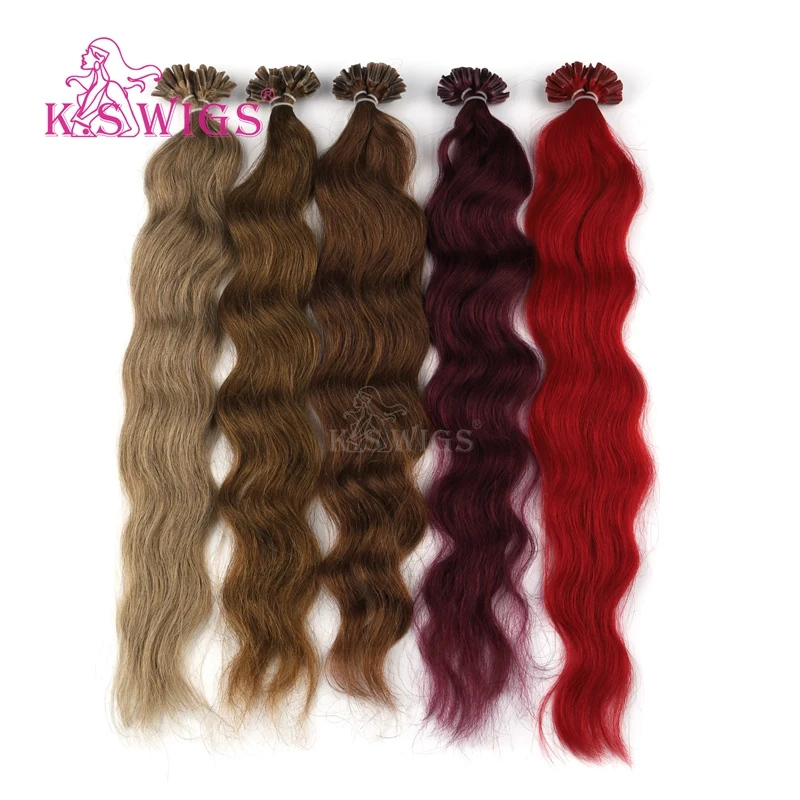 
K.S WIGS Human Hair U Tip Extens 20 Inch Light Color U Tip Hair Keratin Extens Hair With Color Nail U Tip 