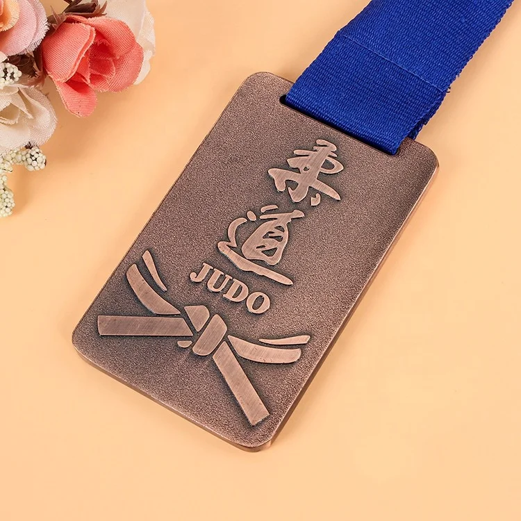 Под заказ античная медь прямоугольная 3D дзюдо металлическая медаль