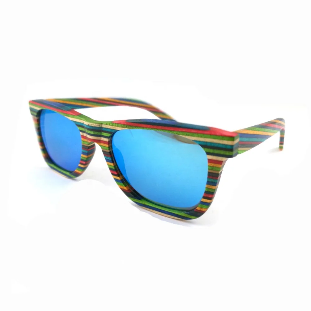 Fancy polarized mirror lens colorful bamboo wooden sunglasses