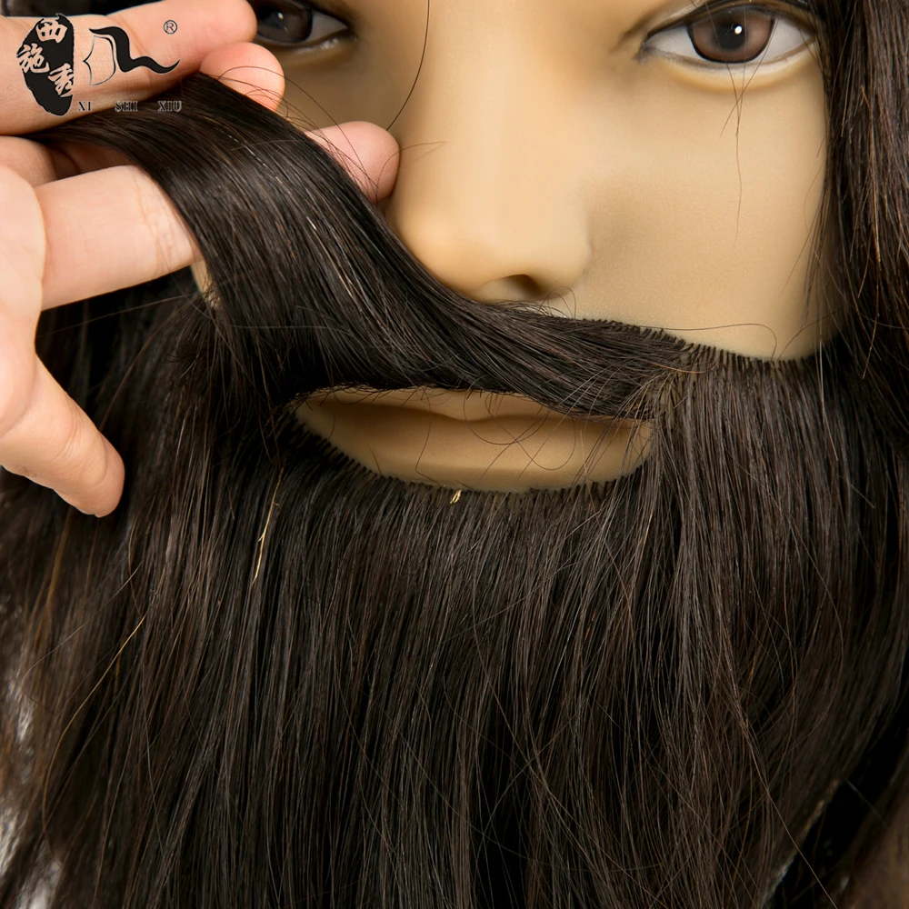 XISHIXIU Human Real Hair Training Doll Manikin Head with Beard Moustache Barber Practice Realistic Male Men Mannequin Heads