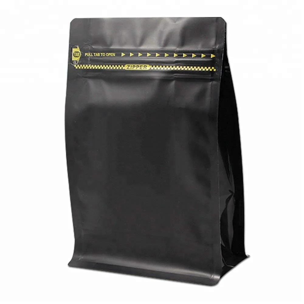 16oz wholesale custom printed Black side gusset stand up pouch ziplock with valve zipper flat block bottom coffee packaging bag
