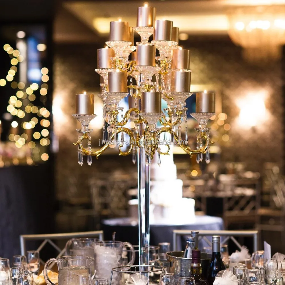 17 arms golden metal crystal tall candelabras wedding centerpieces on sale