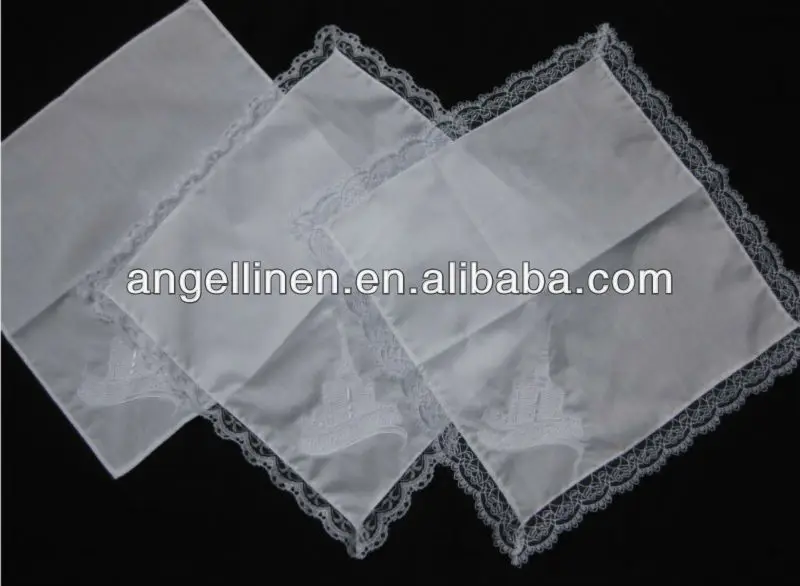 100% cotton embroidery woman lace handkerchief white color for wholesale