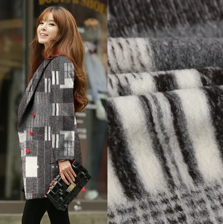 80%wool jacquard knit check pattern boiled woolen fabric for garment LYKW123