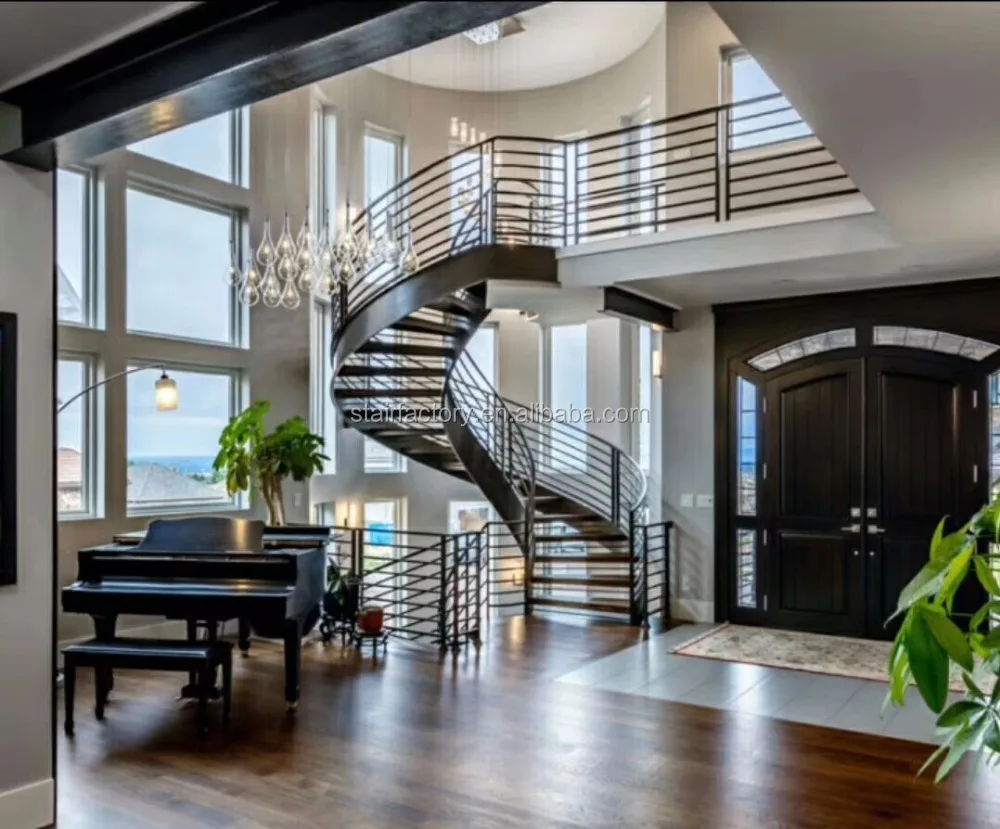 modern steel staircase Indoor curved fabricated steel stairs Indoor curved Prefabricated Steel Wood Staircase TS-471