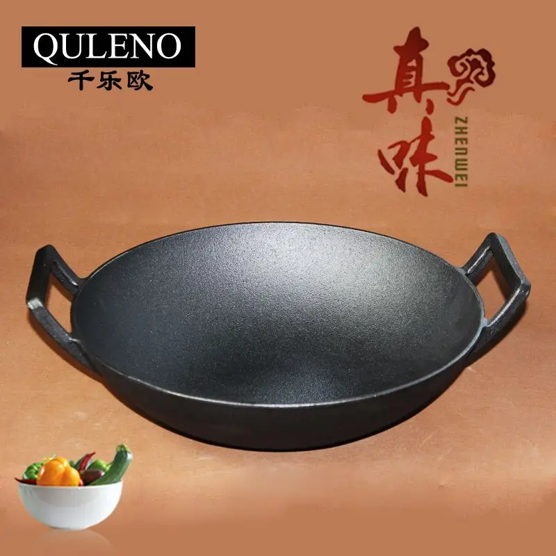 Wok pan European one thousand old traditional handmade iron cast iron pot with non-stick wok uncoated thick