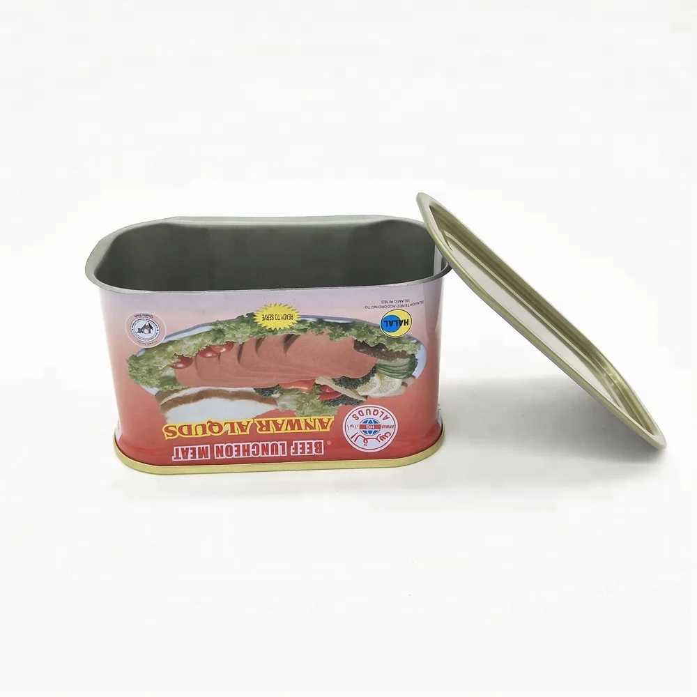 200g rectangular metal tin cans for luncheon meat food packaging