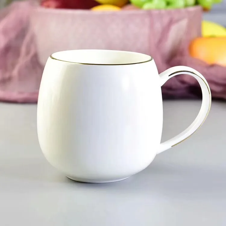 wholesale milk white fine bone china custom coffee mug with gold rim and handle