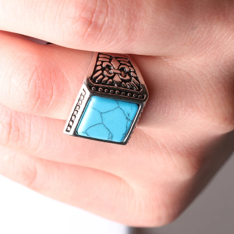 YWMT Wholesale Vintage Silver Turquoise Gemstone Ring For Men