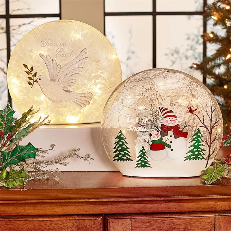Hand drawn lit glass ball accent. Christmas decoration crack ball