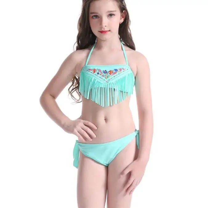
High Quality Summer Kids Swimwear Gril Two Piece Swimsuit Bathing Suits G-String Bikini Children Lovely Thong Bikini 