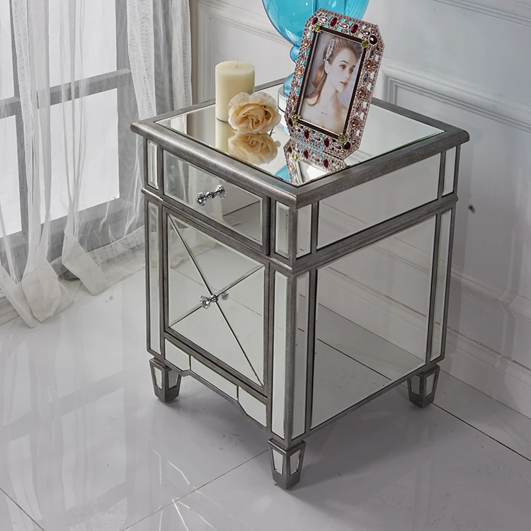 
Popular type small bedside table mirrored nightstand bedroom furniture 