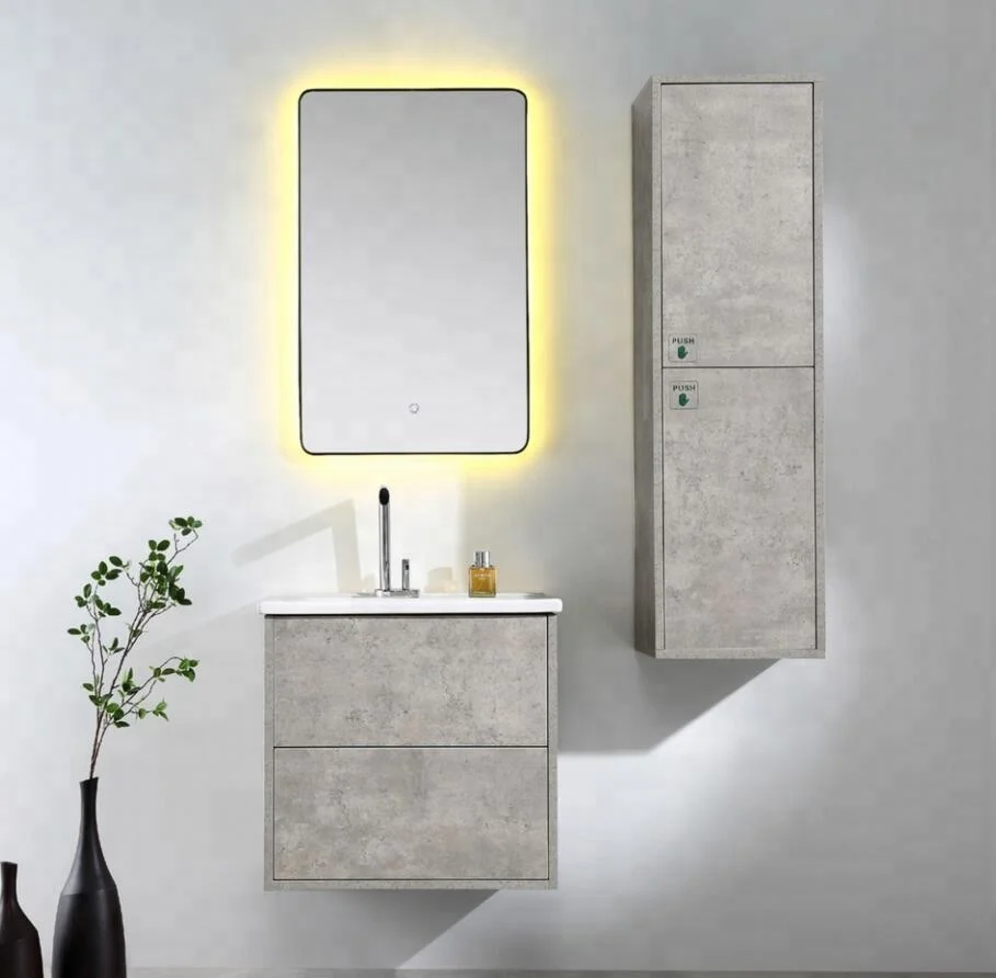 natural wooden new design LED mirror bathroom vanity cabinet washing furniture